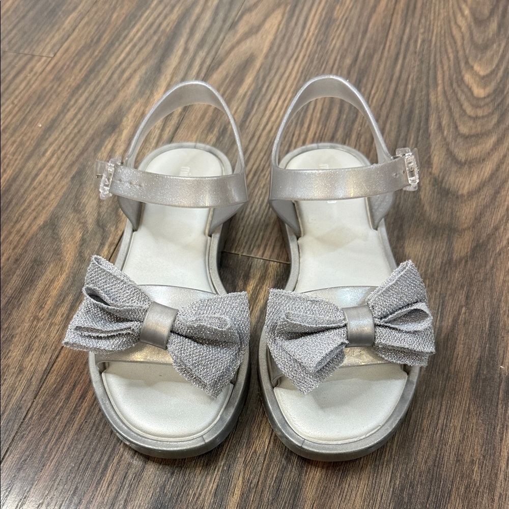 Mini Melissa Silver Kids Sandals with Bow